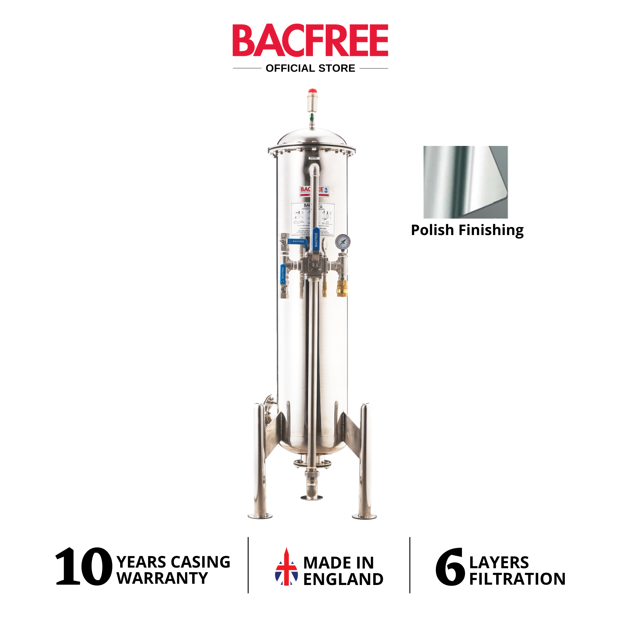 BACFREE ER28S Stainless Steel 304 Polished Finishing Outdoor Water Filters