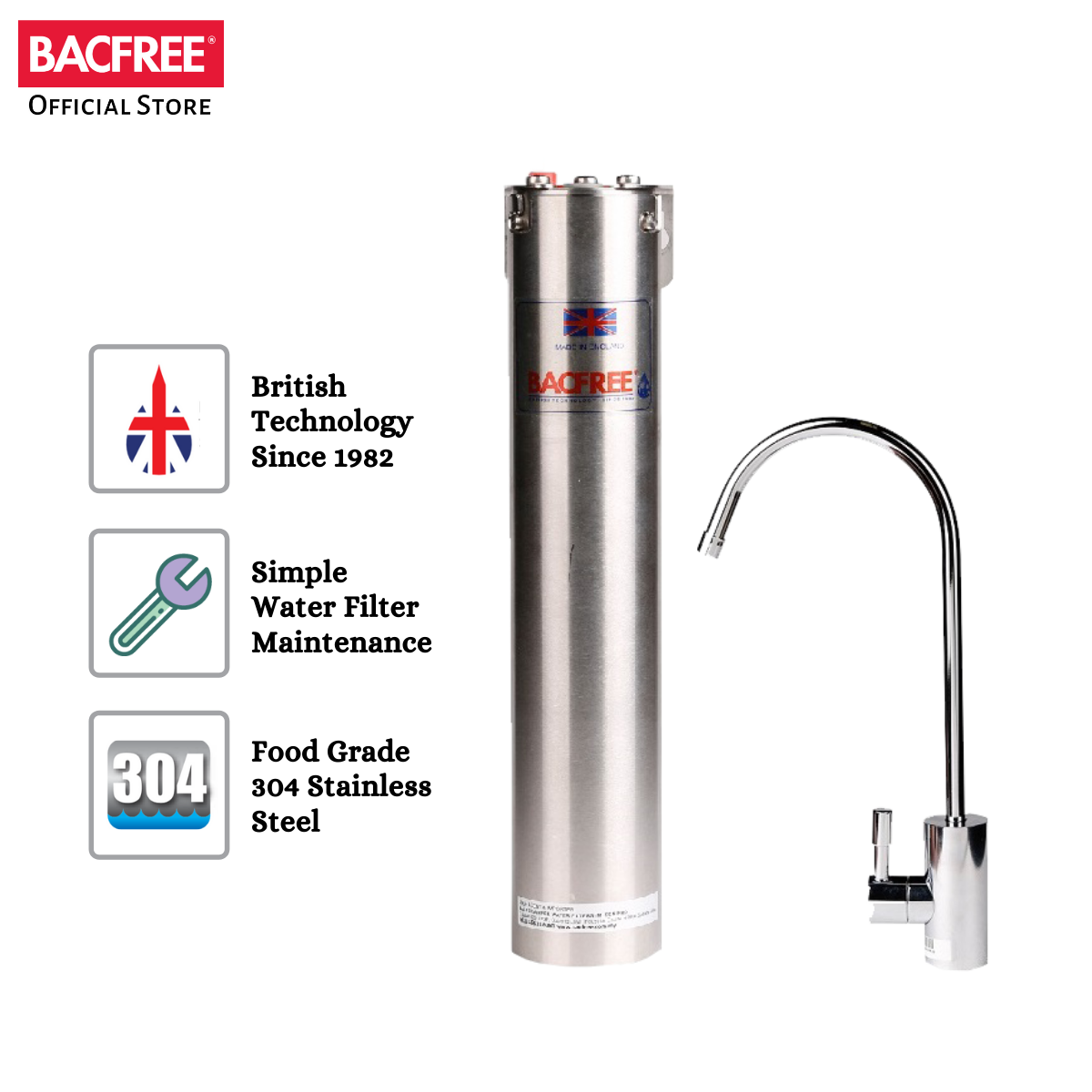 Bacfree BS8 UnderSink Mounting Design Water Filter